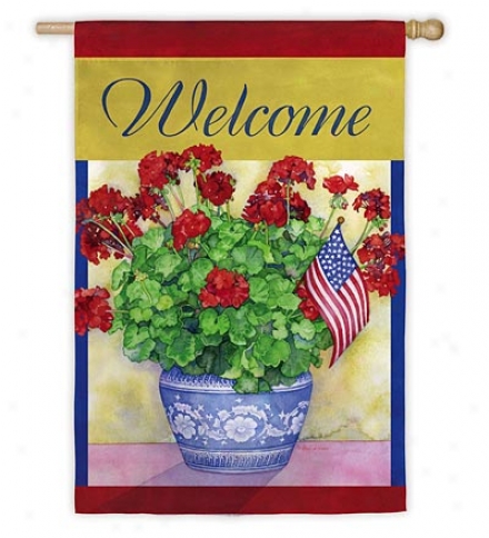 Wdather And Fade-resistan5 Geranium Patriotic Pot Welcomee Flag With Silk Reflections Screen Print