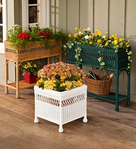 Weather-resistant Resin Rectangular Wicker Planter