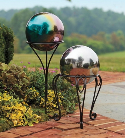 Weather-resistant Stainless Armor Gazing Ball With Iron Ground Stake