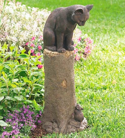 Weatherproof Hand-finished Bronze-colored Cat And Mouse Sculpture