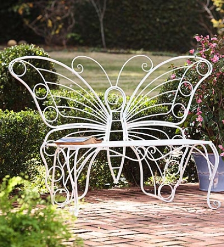 White Metal Garden Butterfly Bench