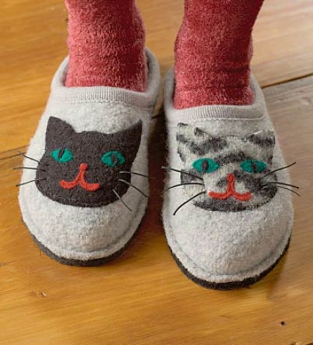 Women's Size 6 Boiled Wool Cat Slippers With Non--slip Soles