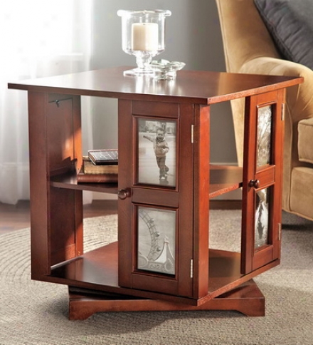 Wood Swivel Photo Side Table