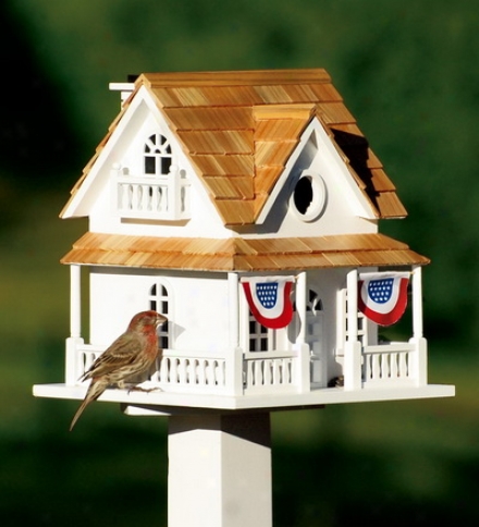 Wooden Birdhouse With Patriotic Bunting And Pedestal Setsave $14.95 On The Set