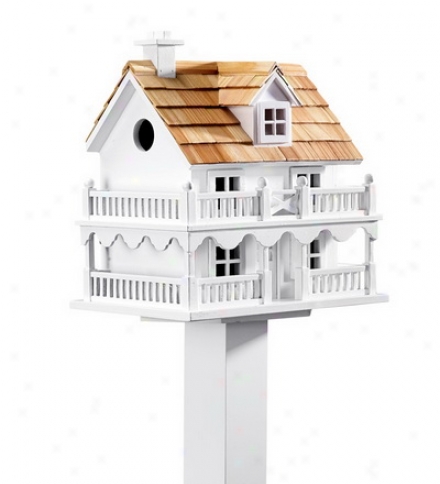 Wooden Cape Cod Birdhouse With Real Pine Shake Shingles And Pole Setsave $5 On The Set!