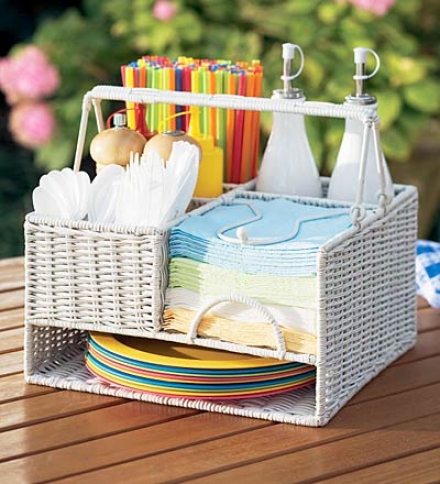 Woven Rattan And Wicker Seven-compartment Picnic Organizer Through  Metal Frame