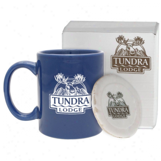 11 Oz Royal Blue HamptonC offee Mug W// Cookie