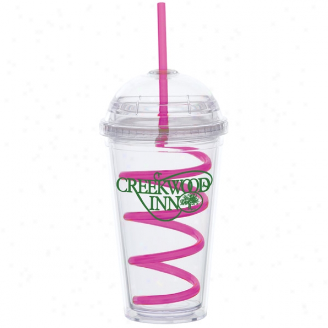 16 Oz Big Head Carnival Cup W/pink Curly Straw