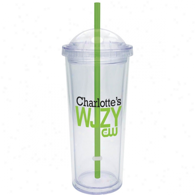 16 Oz. Carnival Cup With Dome Cover And Green Straw