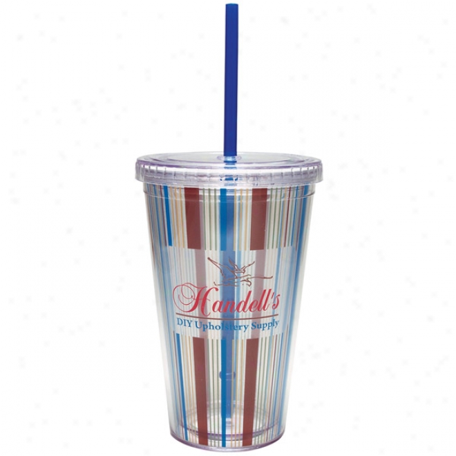 16 Oz. Carnival Cup With Vivid Print, Blue Straw