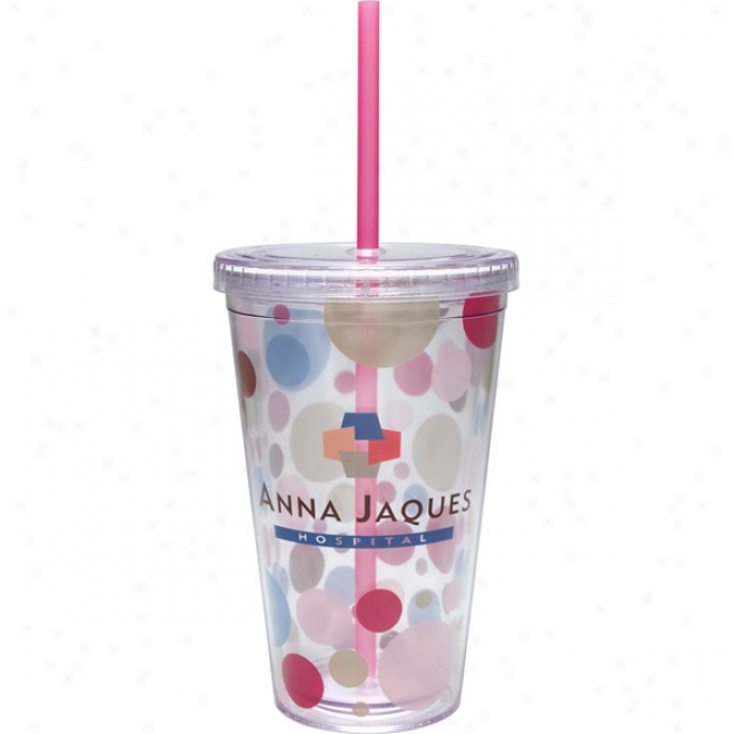 16 Oz. Carnival Cup With Vivid Print, Pink Straw