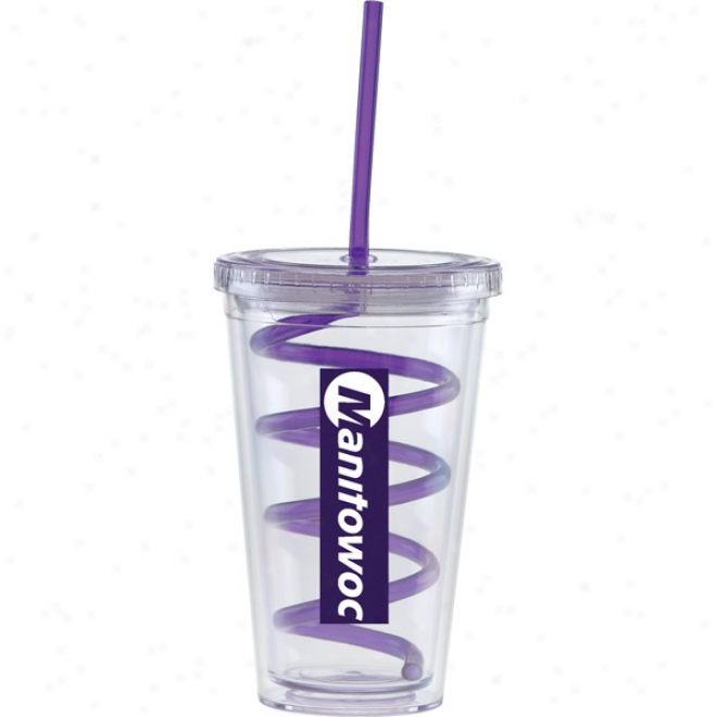 16 Oz Carnival Cup W/purple Cur1y Straw
