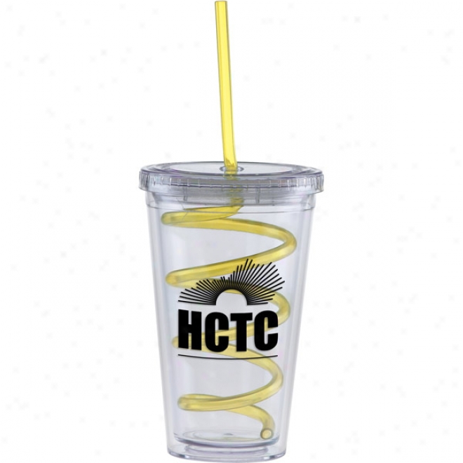 16 Oz Carnival Cup W/yellow Curly Straw