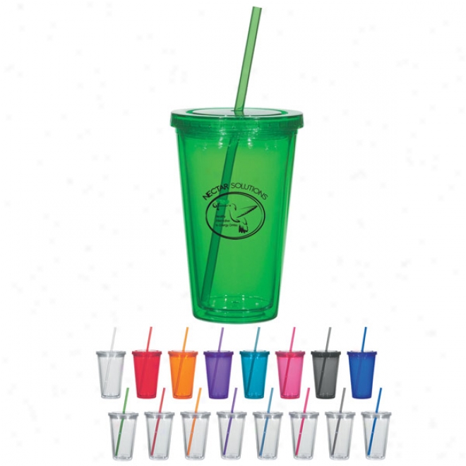 16 Oz. Dougle Wall Acrylic Tumblerwith Straw