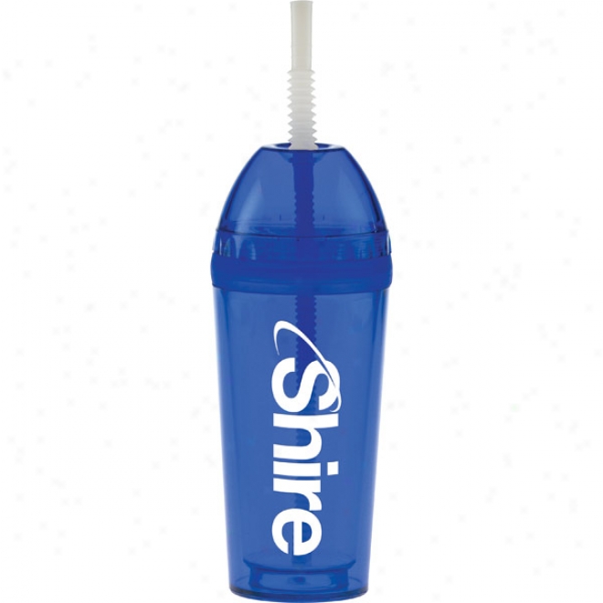17 Oz Double Wall Blue Dome Lid Tumbler W/straw