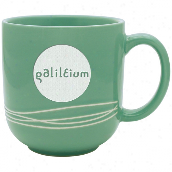 17 Oz.deep Etched Mint Green Linear Mug With Lines
