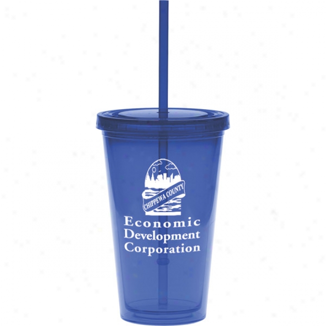 20 Oz. Blue Carnival Cup With A Blue Straw
