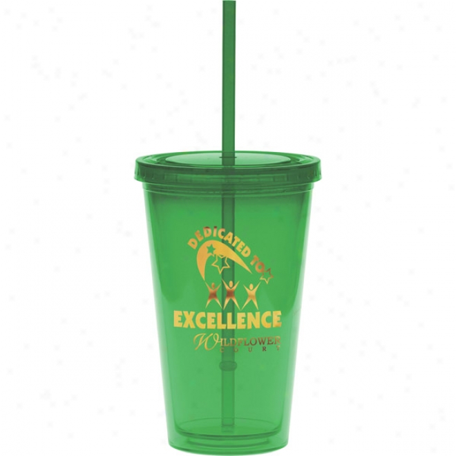 20 Oz. Green Carnival Cup With A Green Straw