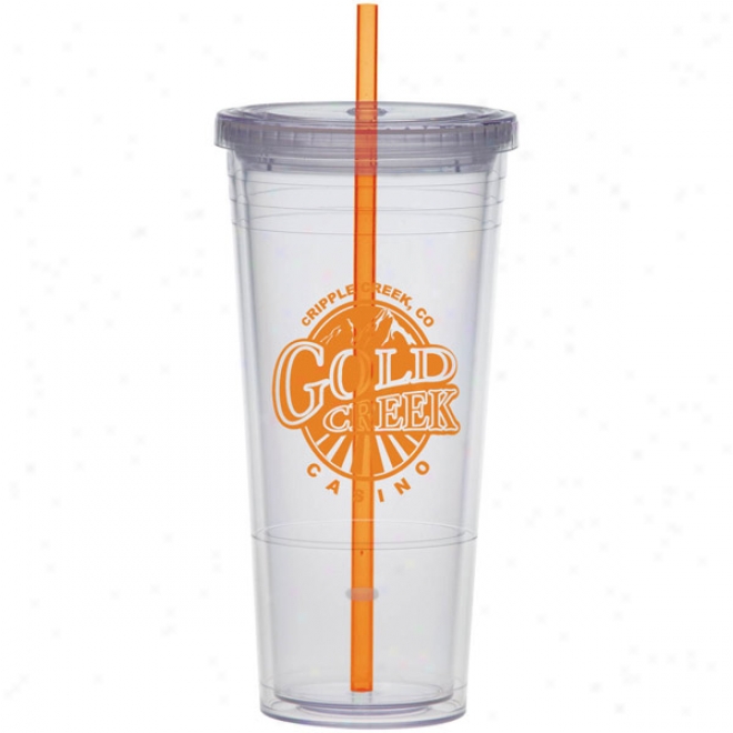 24 Ounce Double Wall Tumbler With A Orange Straw
