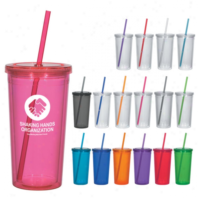 24 Oz. Double Wall Acrylic Tumbler With Straw