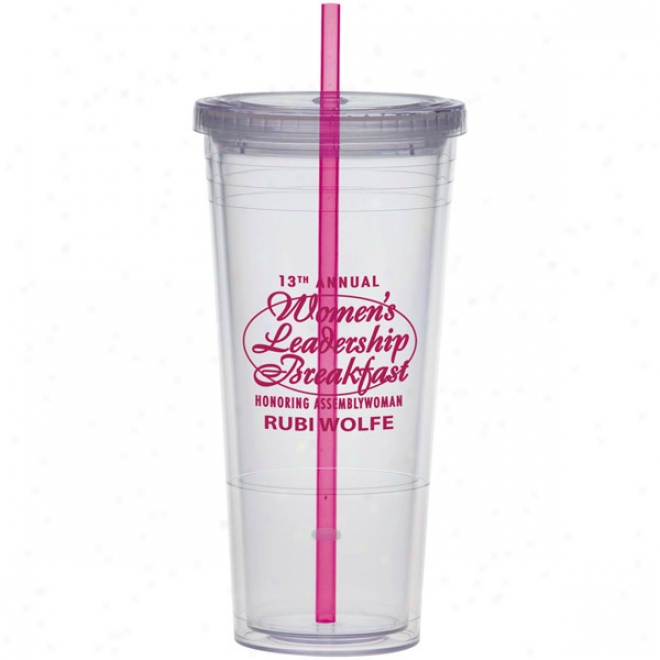 24 Oz. Double Wall Tumbler With A Pink Straw