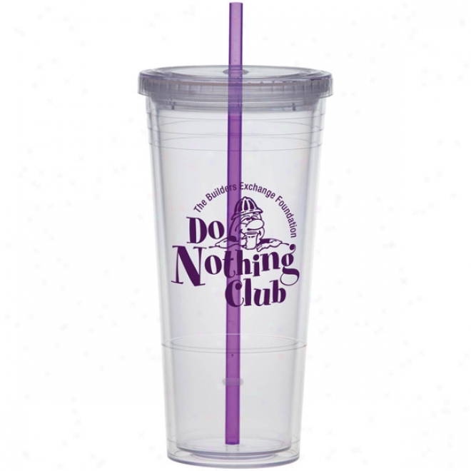 24 Oz. Double Wall Tumbler With A Purple Straw