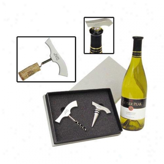 Aluminum Corkscrew And Wine Stopper Gift Set