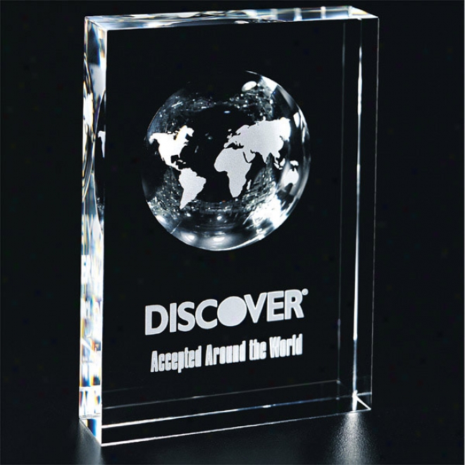 Americana Optica Couture - 6" X 4 1/4" - Optical Crystal Square Award With Embedded Globe