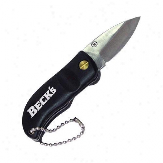 Black Handled Pocket Knife With 2" Stainless Steel Locking Blade And Led Light