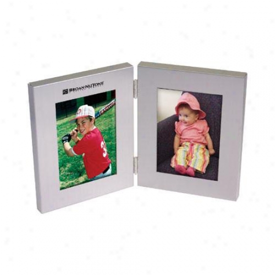 Brushed Aluminum Bi-fold Photo Frame, Holds Two 3 1/2" X 5" Photos