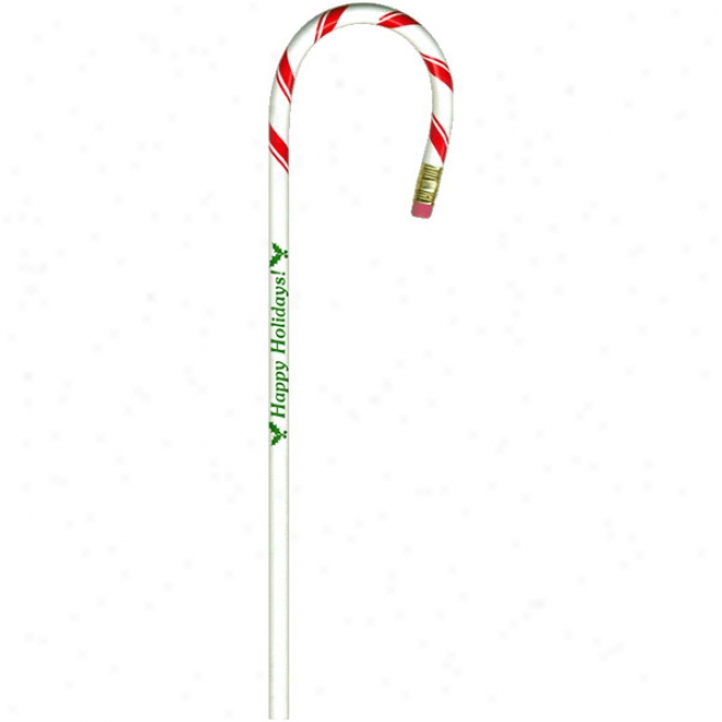 Candy Cane - Rael Number 2 Lead Pencil With An Eraser, Top Is Bent Into A Basic Shape