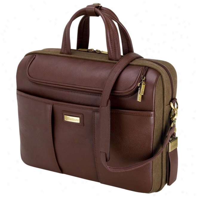 Catania - Brown Napa Leather Canvas Briefcase