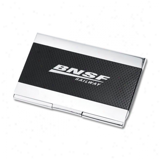 Chrome Plated Card Case With Black Designer Texture Center