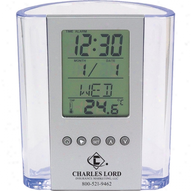 Clear Pen Draught, Lcd Digital Alarm Clock And Thermometer