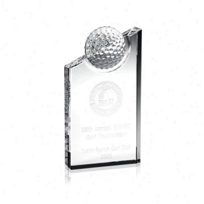 Clubhouse Optica Couture - 7 1/2" X 4" - Crystal Golf Award With Angled Top And Golf Ball On Top