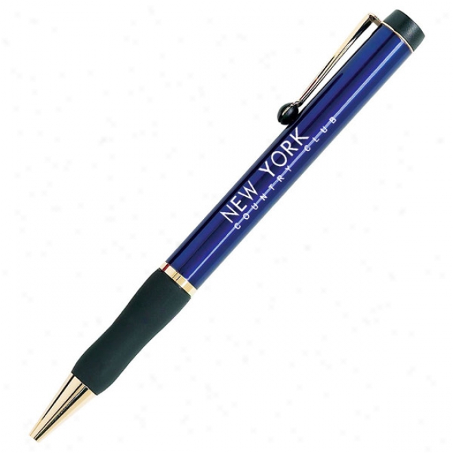 Corporate Image - Twist Action Pen With Rubber Grip And Black Ball On Brass Clip