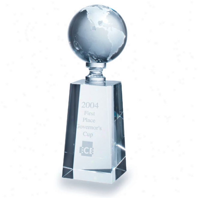 Cosmos Optica Couture - 9" X 2 3/4" - Optical Crystal Globe On Crystal Pedestal Award Base