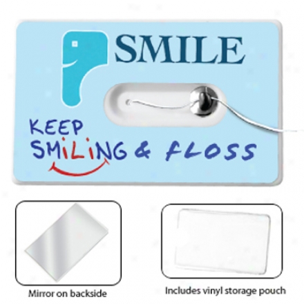 Credit Card Bigness Dental Fkoss Dispenser With Mirror And Storage Pouch