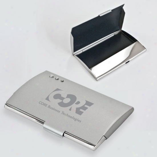 Curved Nickel Plated Business Card Holder With Chrome Accents And Snap Closure