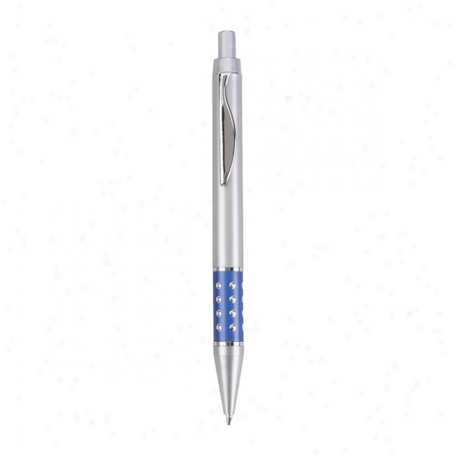 Diamond Ball - Black Medium Ball Point Pen With Click Action And Silver Diamond Cut Grip