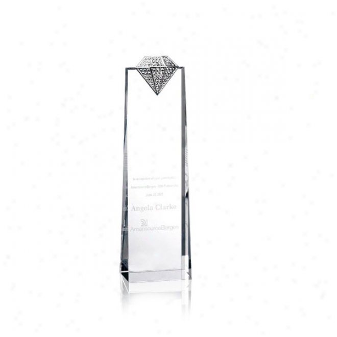 Diamond Spire Optica Couture - 10" X 2 3/4" - Rectangle Shaped Optical Cystal Award With Wide Base