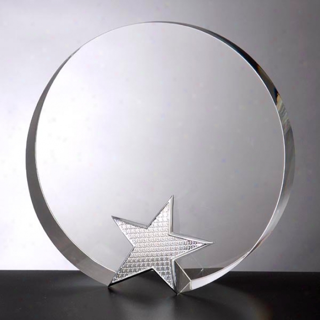 Diva Optica Couture - 6 1/2" X 6 1/2" X 1 1/8" - Round Shaped Crysta1 Award With Star On Bottom