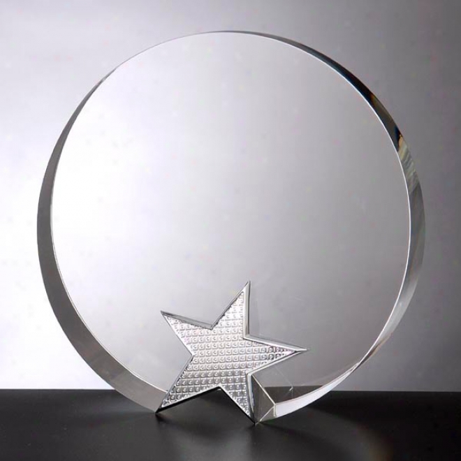 Diva Optica Couture - 6" X6 &qquot; X 1 1/8" - Round Shaped Crystal Award With Star On Bottom