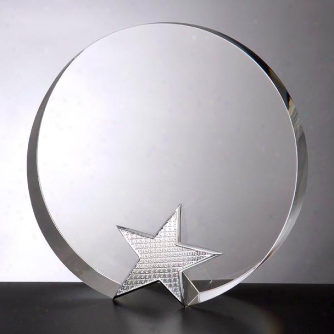 Diva Optica Couture - 7 1/2" X 7 1/2" X 1 1/2" - Round Shaped Crystal Award With Star On Fundament