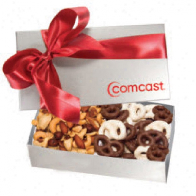 Executive Chocolate Covered Pretzels & Mixed Nuts Box