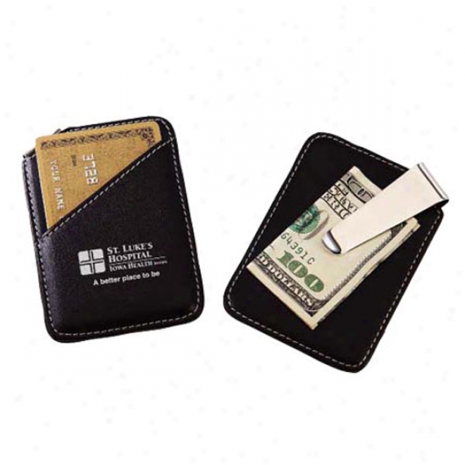 Faux Leather And Chrome Plated Combo Money Clip And Card Holder