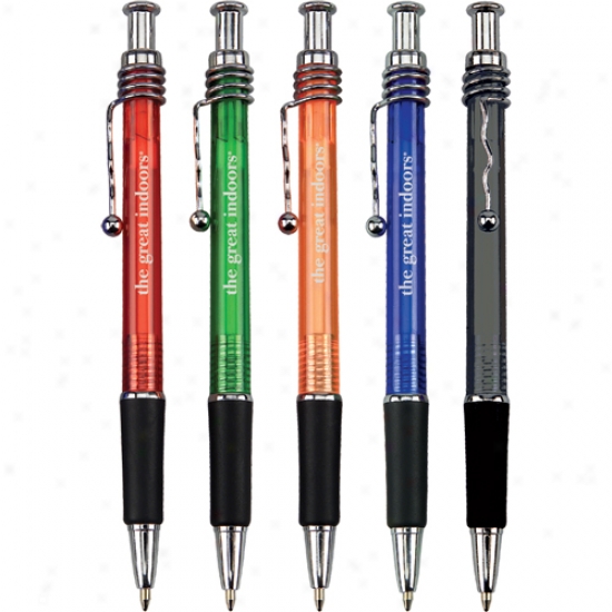 Florence - Click Action Slim Ballpoint Pen With Translucent Barrel, Rubber Grip And Wavy Clip