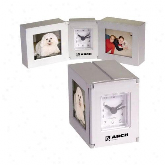 Folding Cube Clock With Dual Photo Frames