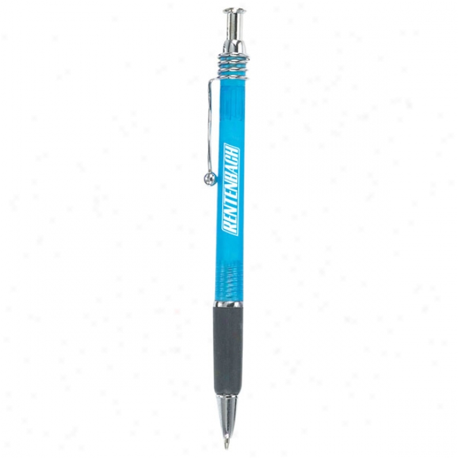 Frosted Ballpoint Pen With Wavy Clip Design And Rubber Grip