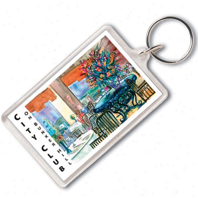 Full Color, Jumbo Rectangle Acrylic Key Tag With Silber Split Ring, 2 1/2" X 1 5/8"